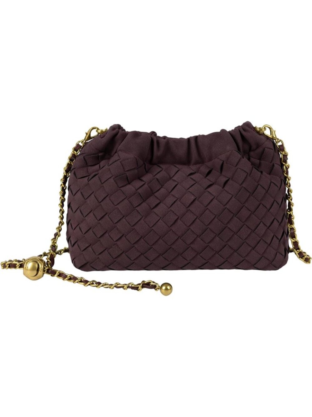 Women Wine Gold Woven Dumpling Clutch Purse Trendy Shoulder Crossbody Bag